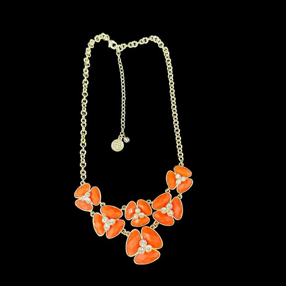 Bill Blass Gold Tone Faceted Coral Acrylic Resin Rhinestone BLING Necklace 20" - Picture 2 of 11